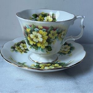 Royal Albert Yellow and Green Floral Teacup and Saucer